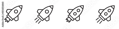 Rocket Launch Minimal Line Icon Set