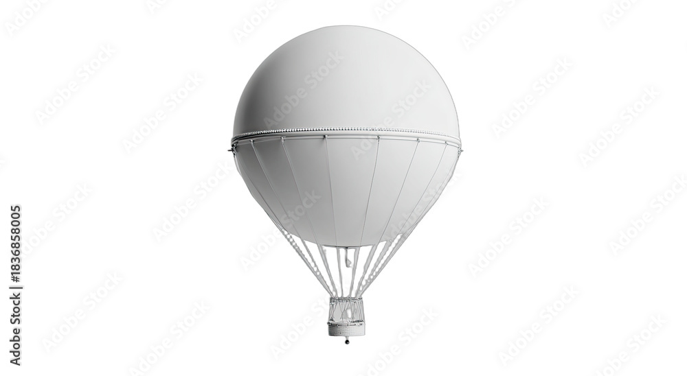 Obraz premium A clean, white hot air balloon with a detailed gondola, isolated on black
