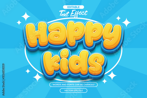 Happy kids editable text effect with 3d cartoon text style and with comic background