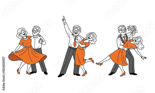 Senior people dancing elderly couple happy moments vector illustration
