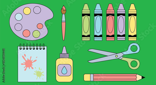 Colorful art supplies for creative kids and adults
