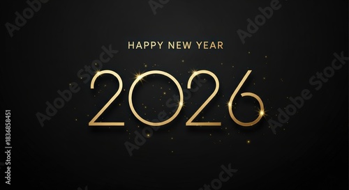 Elegant gold numerals 2026 sparkle on a dark background, celebrating the upcoming New Year with festive glitter.