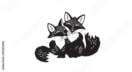 Group of raccoons in silhouette artwork showing a playful family gathering at night.