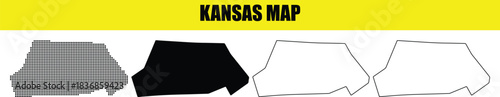 Kansas state map illustration presented in multiple black and white outline and dotted styles for geography