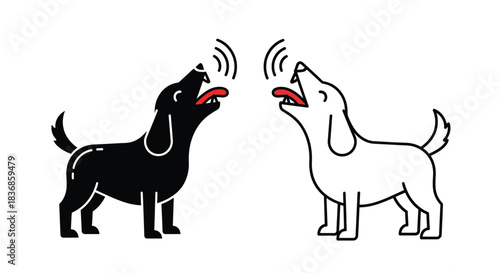 Two dogs howling together in unison outdoors