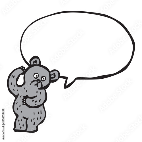 セリフ付きこちらをみている熊_モノクロ　クマ　くま