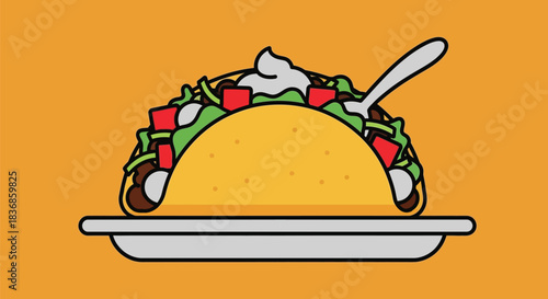 Delicious taco on a plate with fresh toppings and a fork