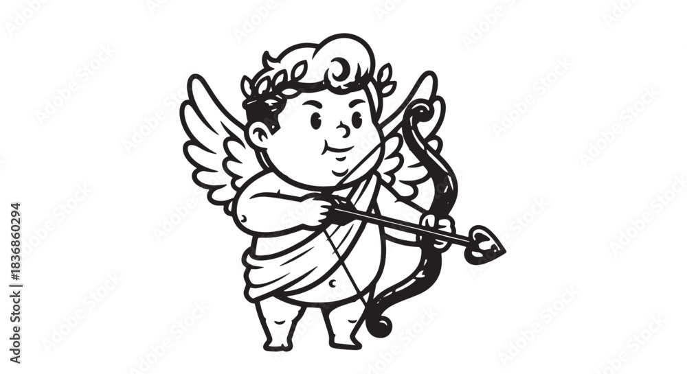 custom made wallpaper toronto digitalCartoon Cupid with Wings Drawing a Bow and Arrow in Monochrome Style.