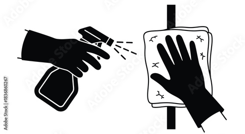 Cleaning with disinfectant spray and cloth