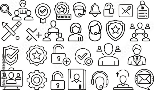 This vector set features a collection of clean and modern user account icons, designed in a minimal line-style suitable for a wide range of digital interfaces.