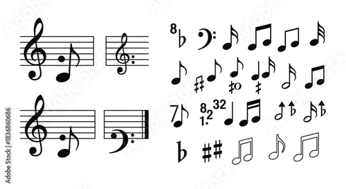 Collection of various musical notes and symbols on sheet music