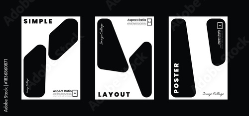 A4 ratio freeform shape photo collage in black and white simple style
