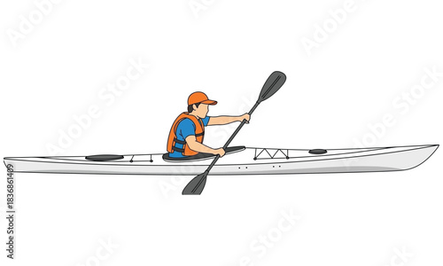 Man kayaking with a paddle in the water sport recreation vector