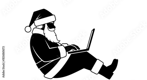 Santa Claus working on laptop computer relaxed