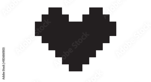 Blocky black pixel heart icon with retro grid design.
