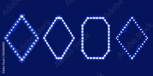 Retro light bulb frames in diamond and octagon shapes on blue