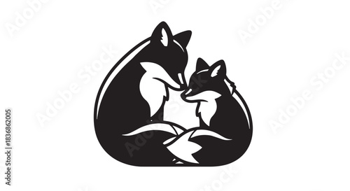 Monochrome logo illustration featuring two cats cuddling together.