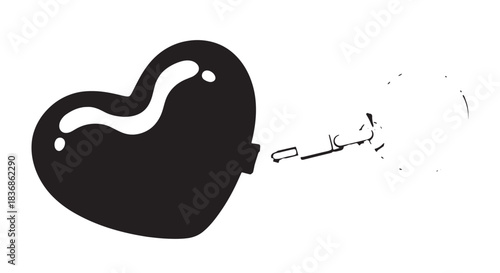 Cartoon heart illustration showing bite mark and missing piece symbolizing heartbreak and longing.