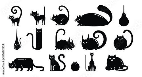 Collection of black cat silhouettes in various poses and shapes