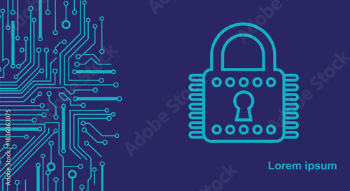 Secure digital lock on circuit board background