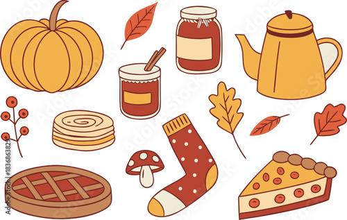 Hand-drawn autumn season vector elements for cozy fall harvest