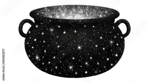 A starry, galaxy-filled cauldron with a bright, swirling center