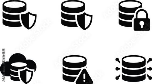 Database security and data storage line icon set. Server protection, network connection, and cloud computing vector symbols.