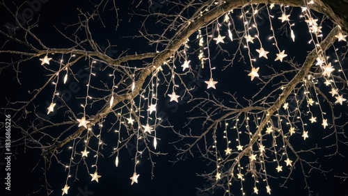  Magical Star Shaped Christmas Lights Hanging on Tree Branches at Night