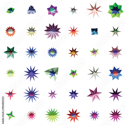 Collection of colorful abstract star shape icons