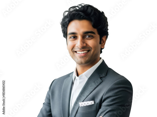 Smiling young indian professional in suit, looking at camera