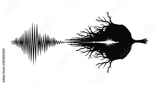 Abstract representation of sound waves transforming into a neural network, symbolizing communication and connection.