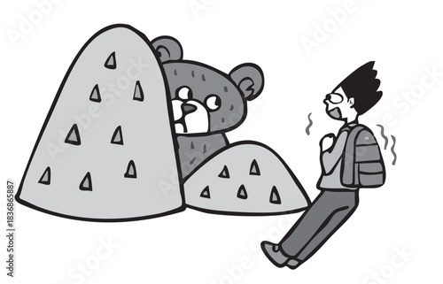 クマと目があった人_モノクロ　くま　熊　登山