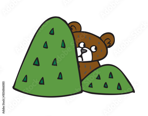 山からのぞいているクマ　くま　熊