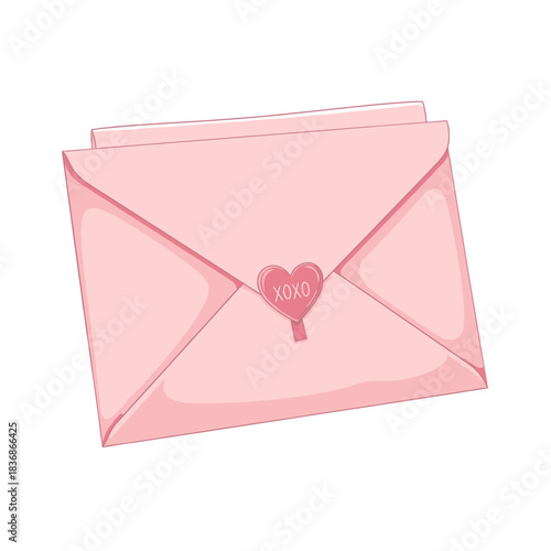 Vector Illustration of Pink Envelope with Heart Seal in Romantic Style for Valentine's Day Design
