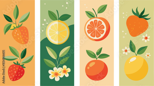 vector illustration of a set of vegetables and fruits