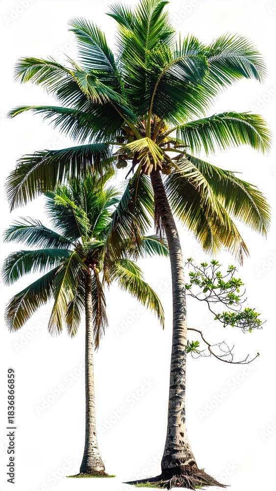 Obraz premium Two tall palm trees against a bright white background (1)