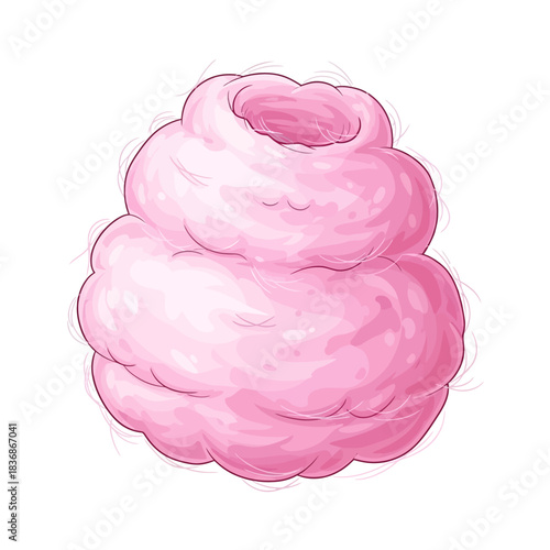 Vector Illustration of Pink Cotton Candy in Organic Style with Fluffy Swirls and Soft Pink Colors Suitable for Food Packaging and Festival Promotions