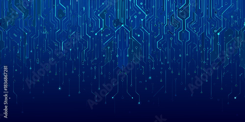 Abstract blue circuit board technology background with glowing connections