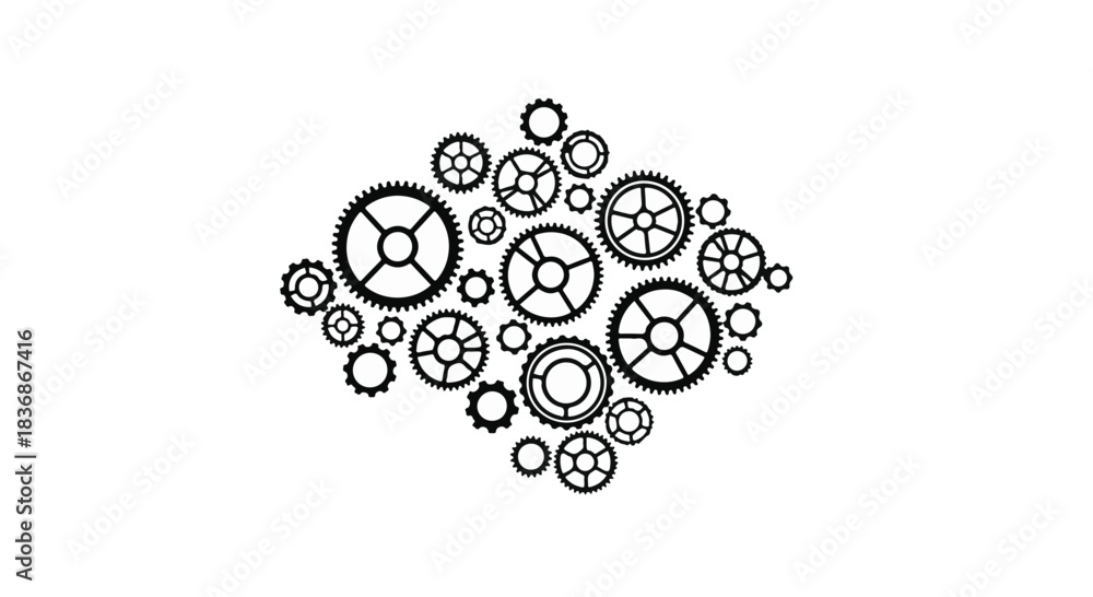 Fototapeta premium Intricate arrangement of diverse gears symbolizing teamwork and mechanical complexity