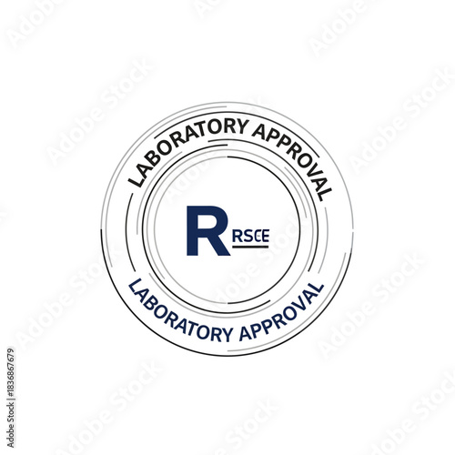 Round laboratory approval seal with a stylized 'R' and text indicating approval and certification