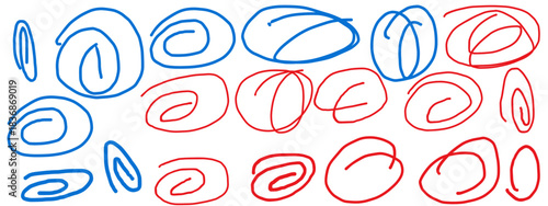 Stylized hand-drawn checkmarks are arranged on a light background. Checkmarks are in both red and blue ink, and seem playful in style.


