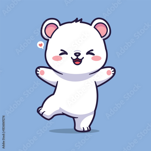 Cute Vector Illustration of a Joyful White Bear with Heart Bubble on Light Blue Background