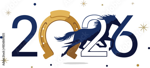 Creative 2026 Typography with Horse Silhouette Year of Horse Vector