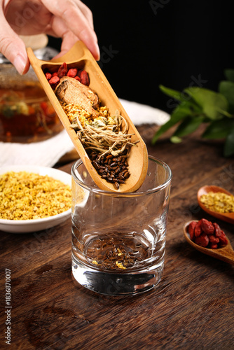 Traditional Chinese Herbal Tea with Ginger, Goji and Chrysanthemum