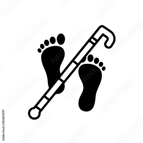 illustration combining a White Cane with a pair of footprints, representing independence, mobility, and the journey of visually impaired individuals. Great for disability awareness