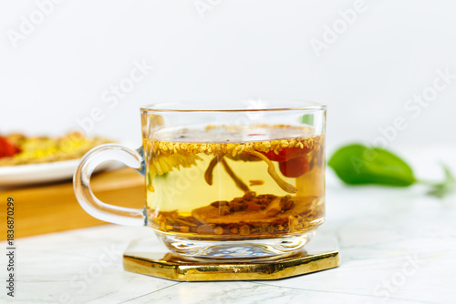 Traditional Chinese Herbal Tea with Chrysanthemums and Wolfberries