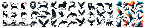 VECTOR COLLECTION OF ANIMALS Silhouettes WHITE BACKGROUND FLAT DESIGN