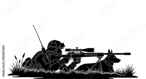Soldier and dog in tactical operation with rifle