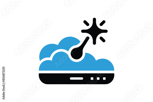 Weather Station with Sun and Clouds in Modern Flat Design with Simple Shapes for Mobile App