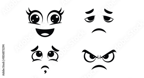 Cartoon faces with different emotions on white